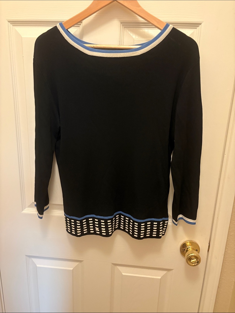 Finity Black Sweater with Blue and White Trim